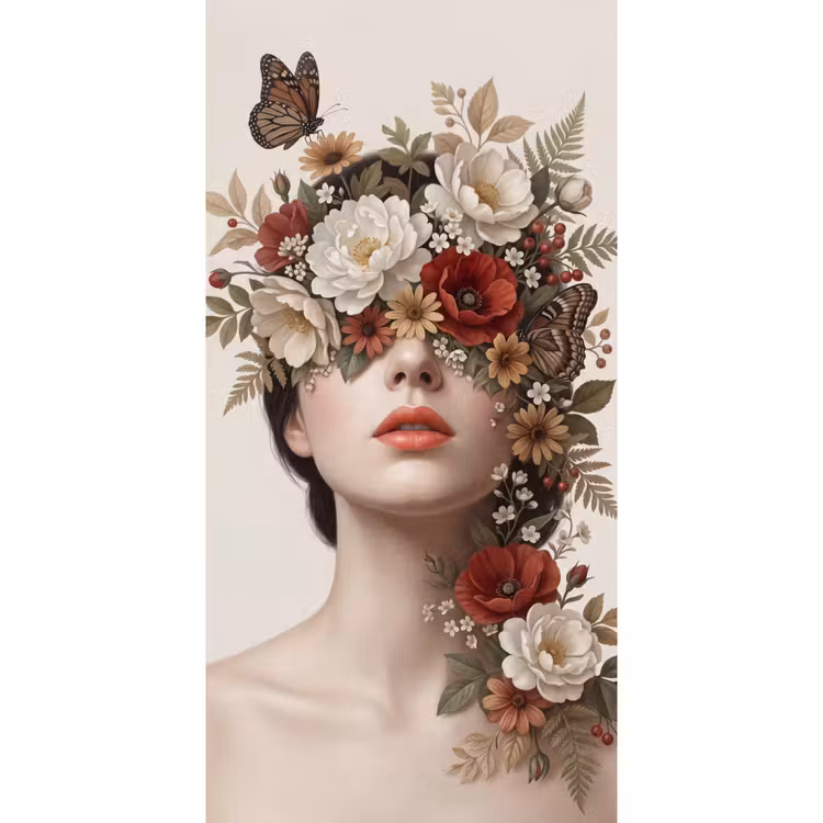 Behang - Portret - Bloemen - Cremé — 2