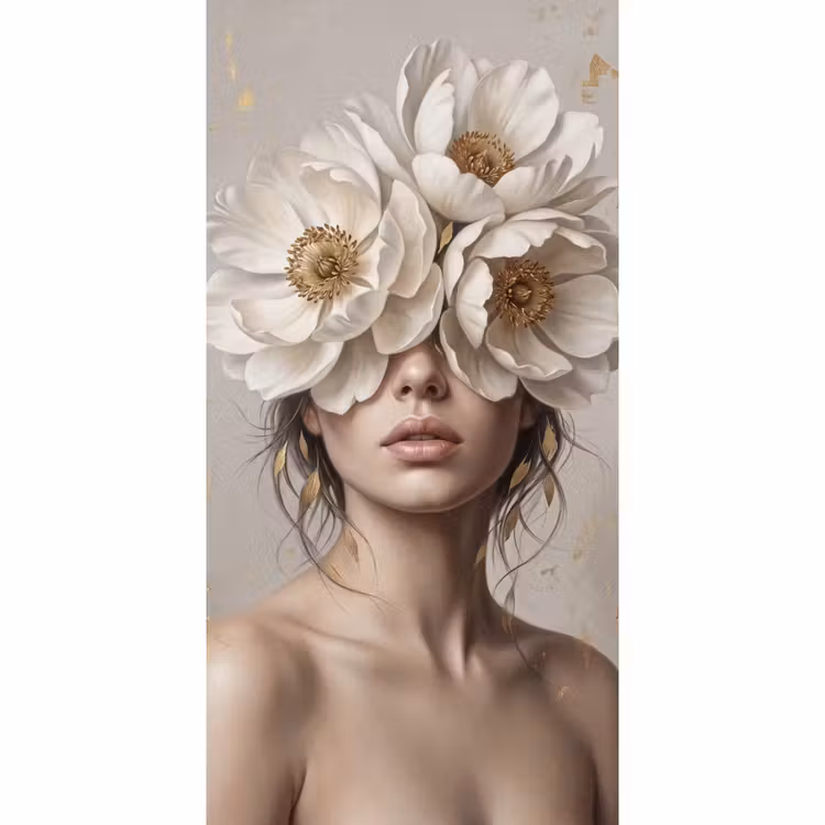 Behang - Vrouw - Pioenroos - Wit — 2