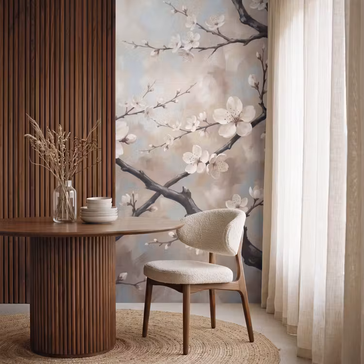 Behang - Bloesem - Takken - Schilderij - Beige - Serene — 4