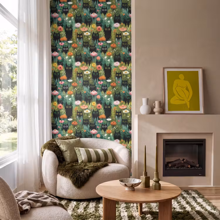 Behang - Katten - Bloemen - Kleurrijk — 1