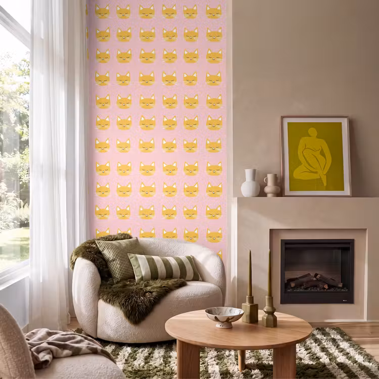 Behang - Katten - Patroon - Roze — 1