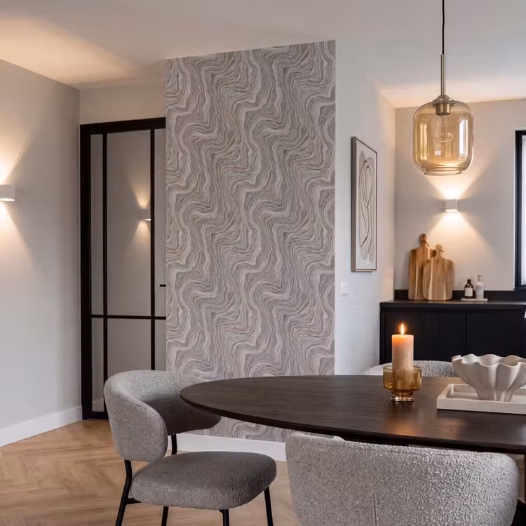 Behang - Marmer Golvende Lijnen Grijs Koper — 5