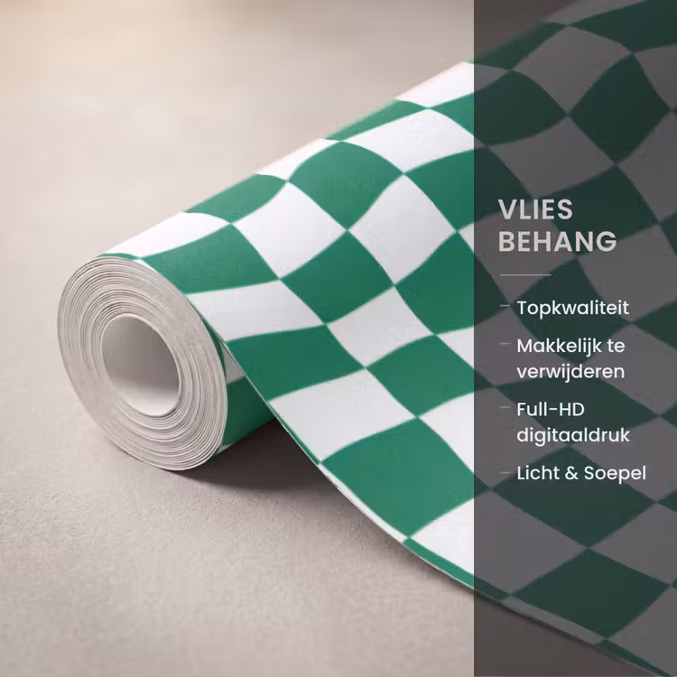 Behang - Schaakbord - Golvend - Groen — 3