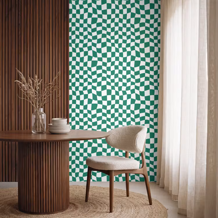 Behang - Schaakbord - Golvend - Groen — 4