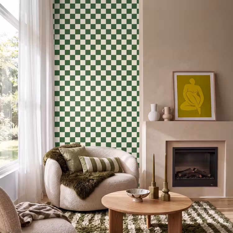 Behang - Schaakbord - Patroon - Groen — 1