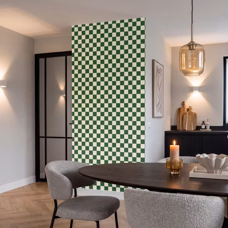 Behang - Schaakbord - Patroon - Groen — 5