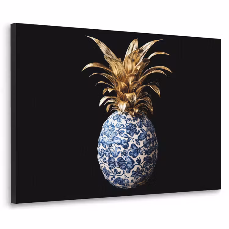 Art Frame - Ananas - Bloemen patroon - Goud - Delftsblauw — 1