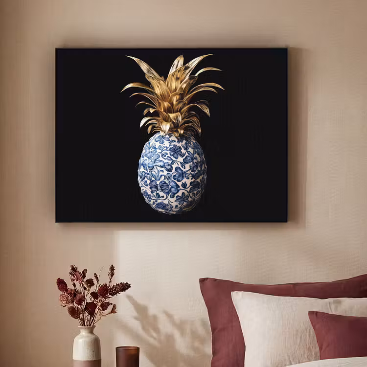Art Frame - Ananas - Bloemen patroon - Goud - Delftsblauw — 3