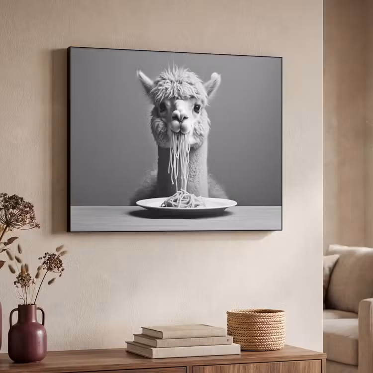Art Frame - Alpaca - Pasta - Zwart - Wit - Grappig - Dieren — 7
