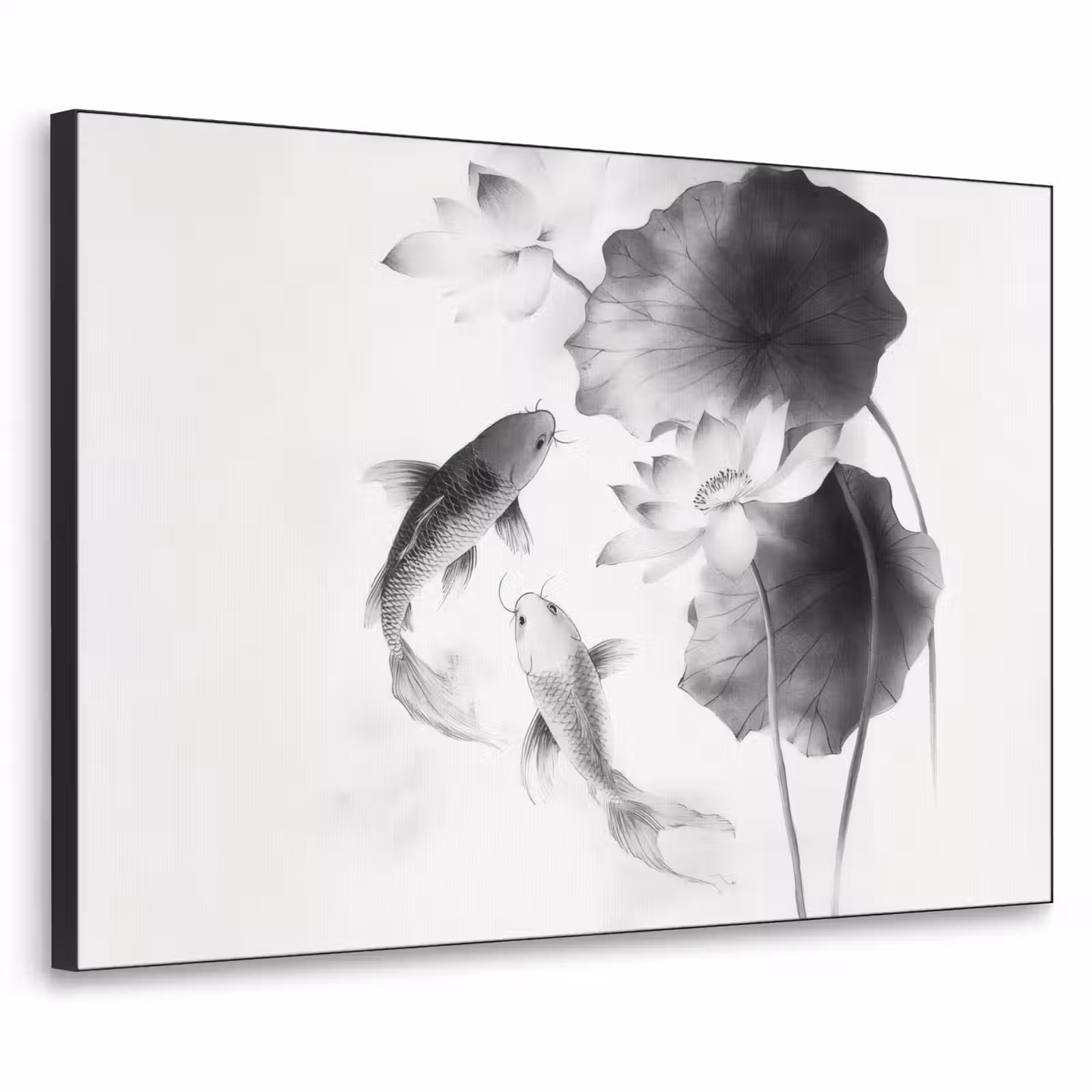 Art Frame - Lotusbloemen - Vissen - Bladeren - Zwart — 1