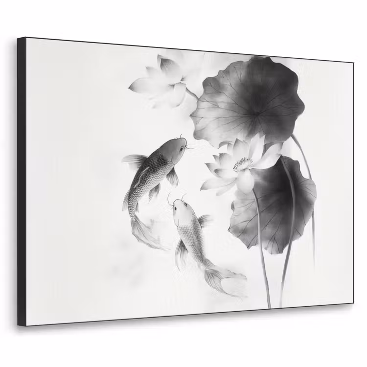 Art Frame - Lotusbloemen - Vissen - Bladeren - Zwart — 1