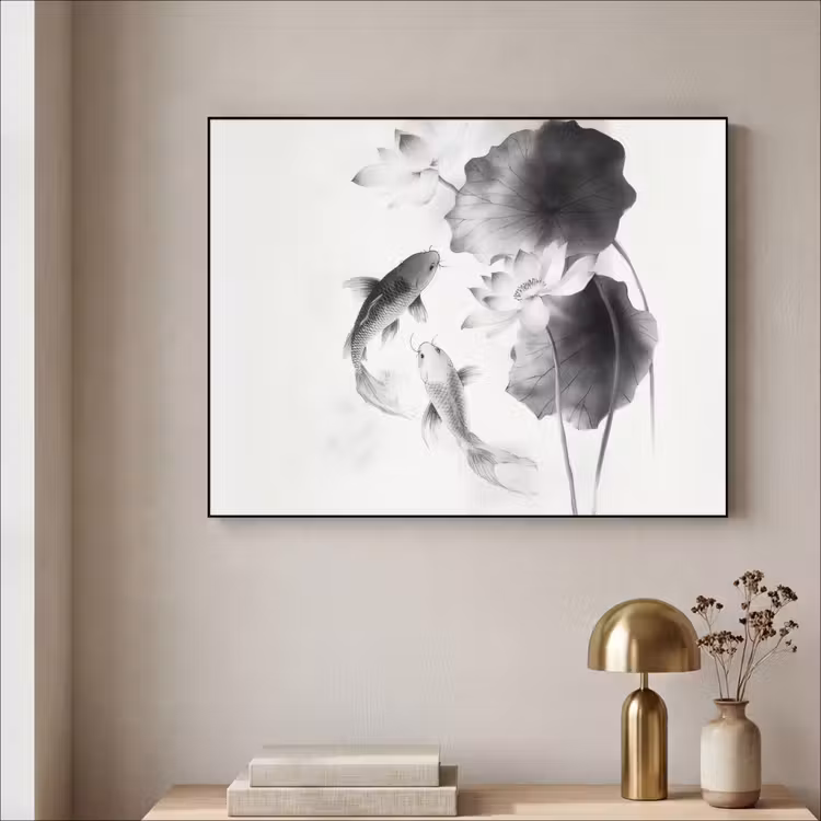 Art Frame - Lotusbloemen - Vissen - Bladeren - Zwart — 5