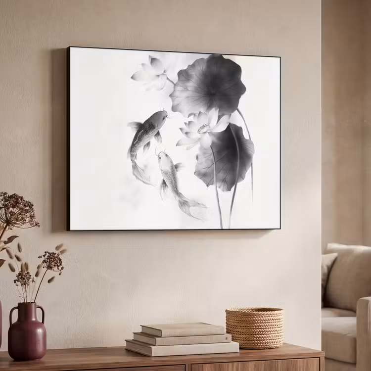 Art Frame - Lotusbloemen - Vissen - Bladeren - Zwart — 7