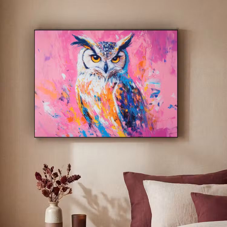 Art Frame - Uil - Roze - Blauw - Verf - Abstract — 3