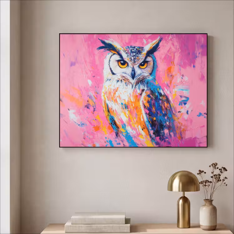 Art Frame - Uil - Roze - Blauw - Verf - Abstract — 5