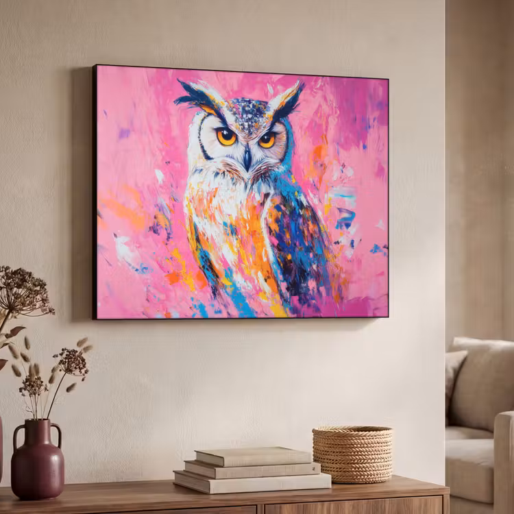 Art Frame - Uil - Roze - Blauw - Verf - Abstract — 7