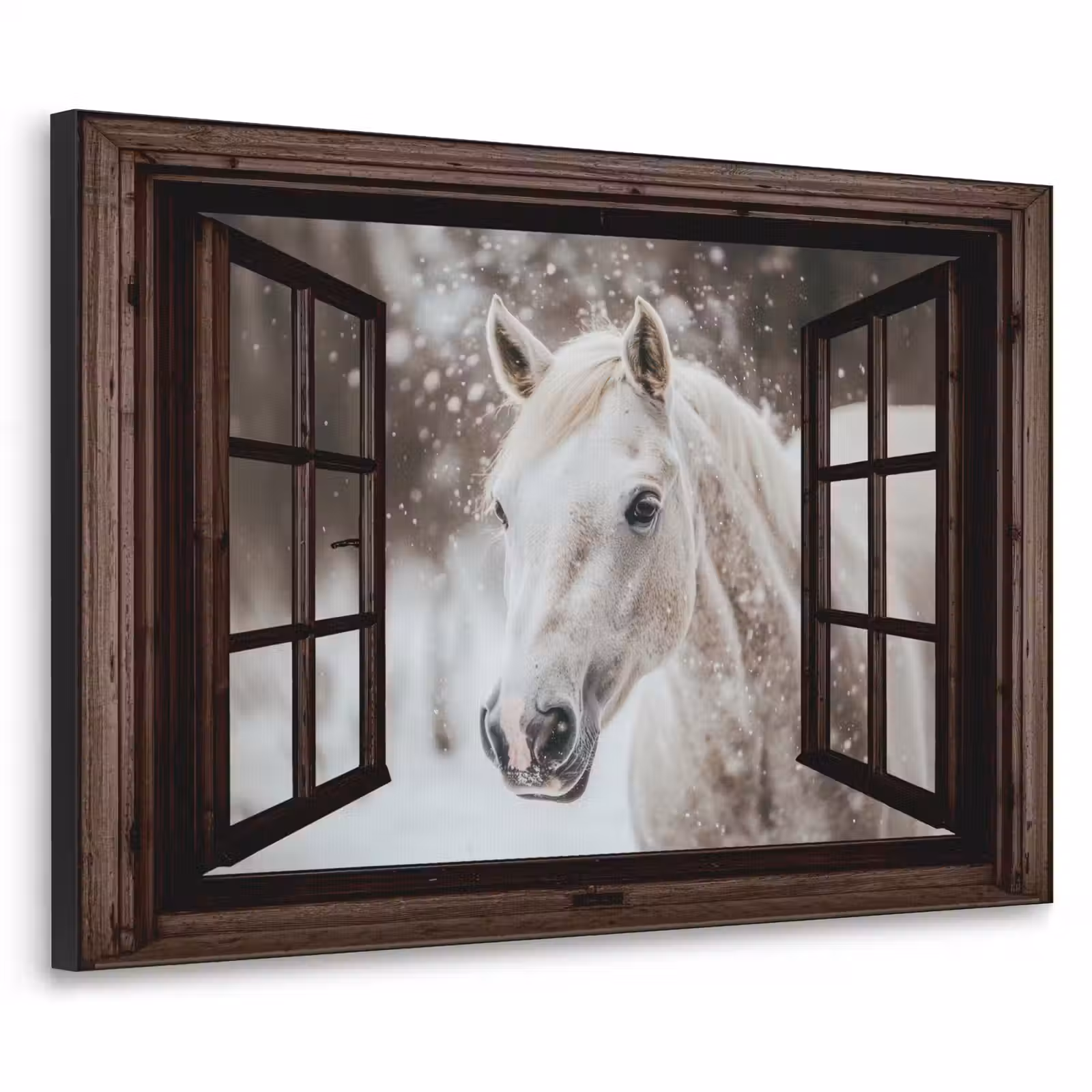 Art Frame - Doorkijk - Paard - Wit - Winterlandschap - Sneeuw — 1