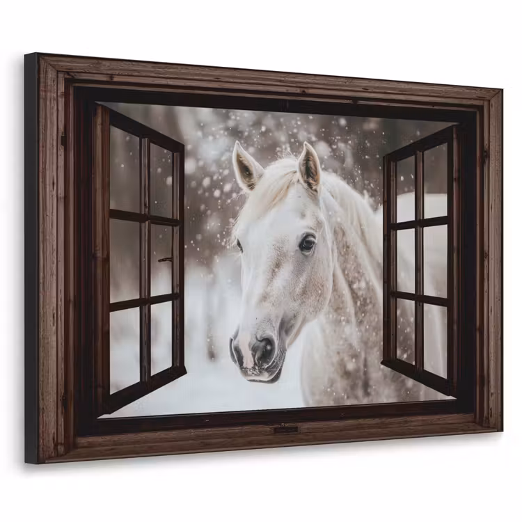 Art Frame - Doorkijk - Paard - Wit - Winterlandschap - Sneeuw — 1
