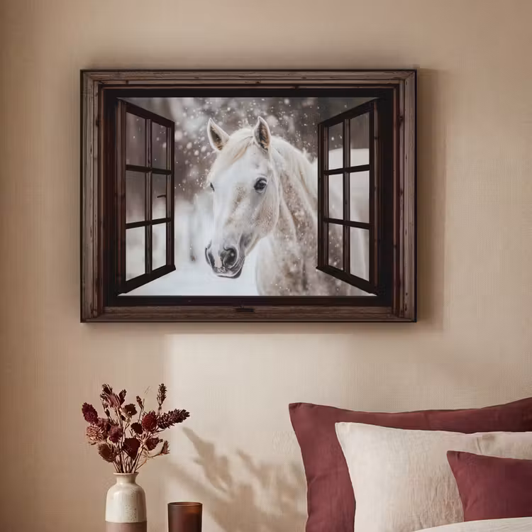 Art Frame - Doorkijk - Paard - Wit - Winterlandschap - Sneeuw — 3