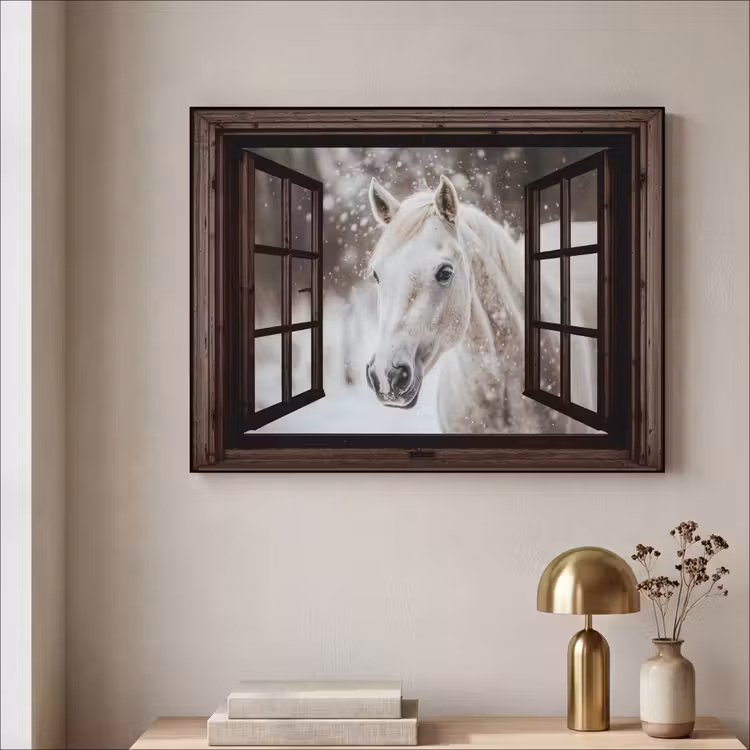 Art Frame - Doorkijk - Paard - Wit - Winterlandschap - Sneeuw — 5