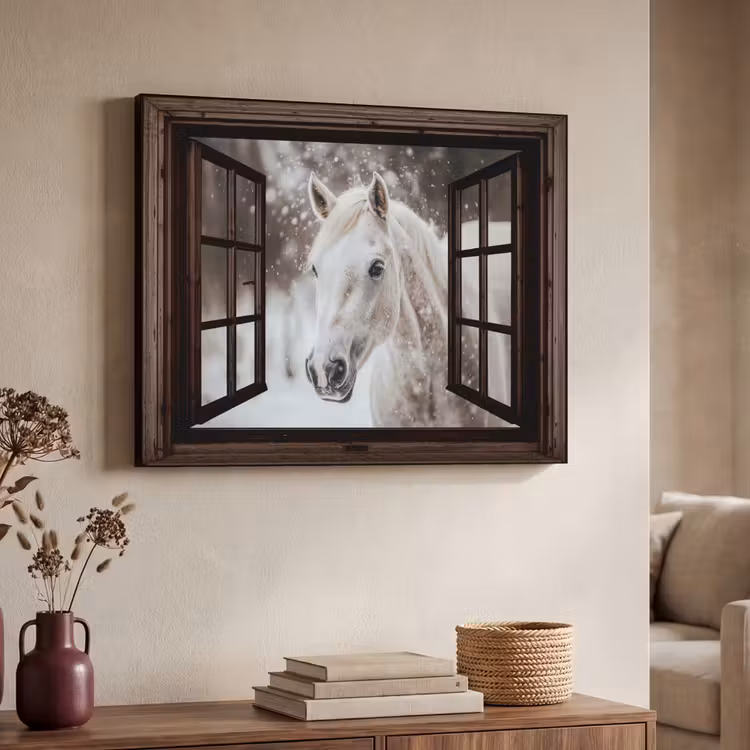 Art Frame - Doorkijk - Paard - Wit - Winterlandschap - Sneeuw — 7