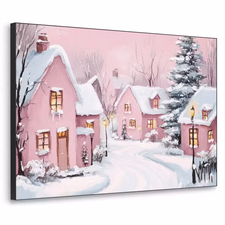 Art Frame - Kerstdorp - Roze - Winter - Sneeuw - Huizen — 1