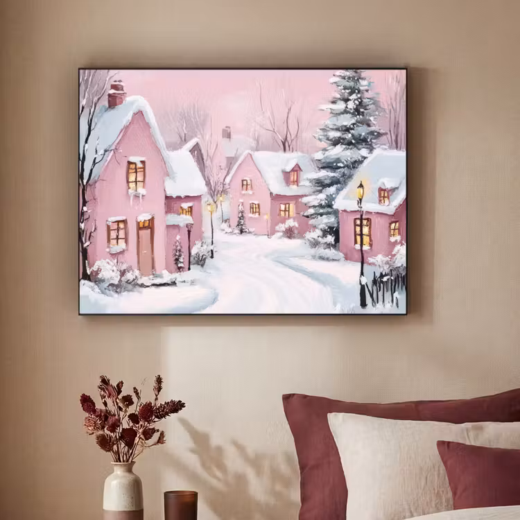 Art Frame - Kerstdorp - Roze - Winter - Sneeuw - Huizen — 3