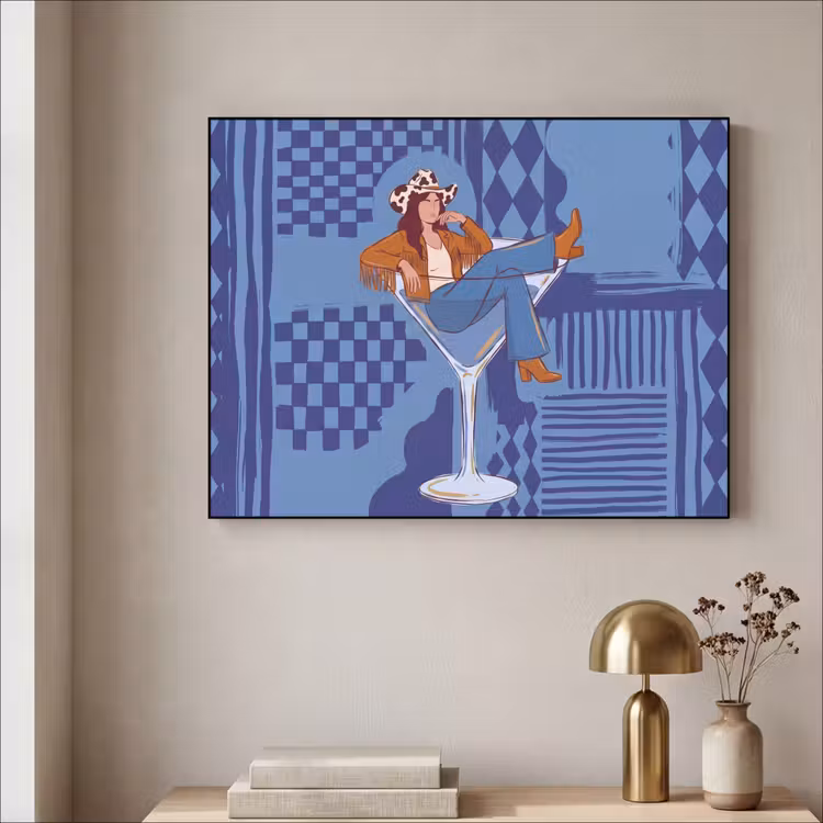 Art Frame - Vrouw - Martini glas - Abstract - Blauw - Kunst — 5