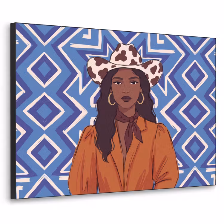 Art Frame - Vrouw - Cowboyhoed - Portret - Modern - Blauw — 1