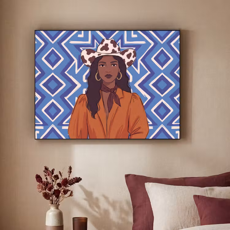 Art Frame - Vrouw - Cowboyhoed - Portret - Modern - Blauw — 3