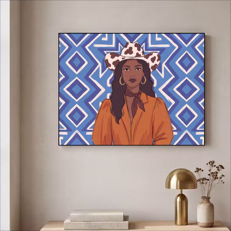 Art Frame - Vrouw - Cowboyhoed - Portret - Modern - Blauw — 5