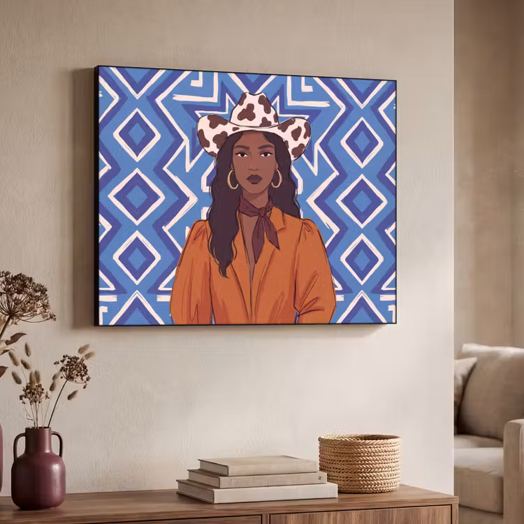 Art Frame - Vrouw - Cowboyhoed - Portret - Modern - Blauw — 7