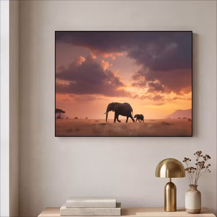 Art Frame - Olifanten - Grasland - Zonsondergang — 5