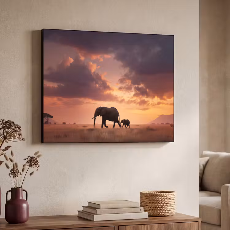 Art Frame - Olifanten - Grasland - Zonsondergang — 7