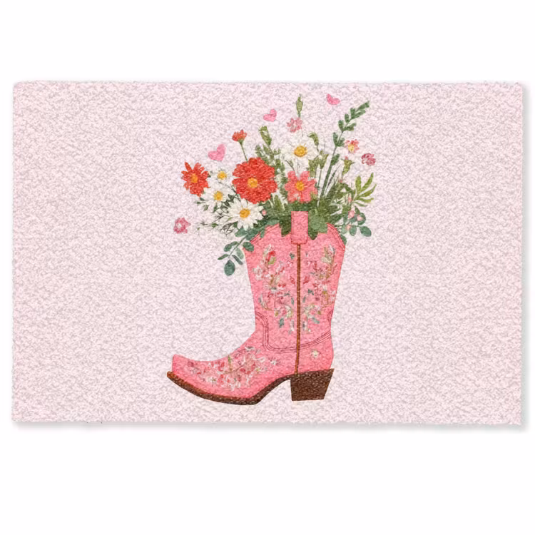Deurmat - Cowboylaarzen - Roze - Boeket - Bloemen — 1