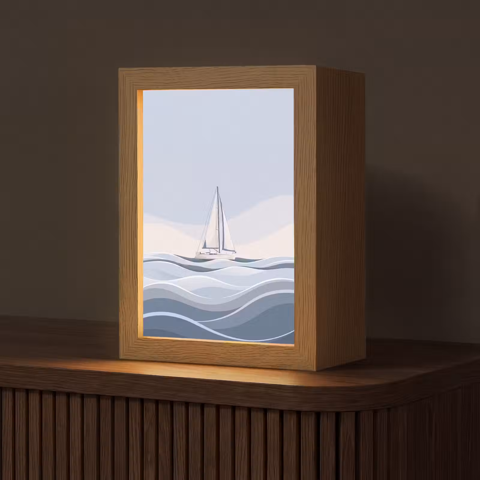 Gepersonaliseerde Lightbox - Boot - Zeil - Zee - Modern - Beige — 1