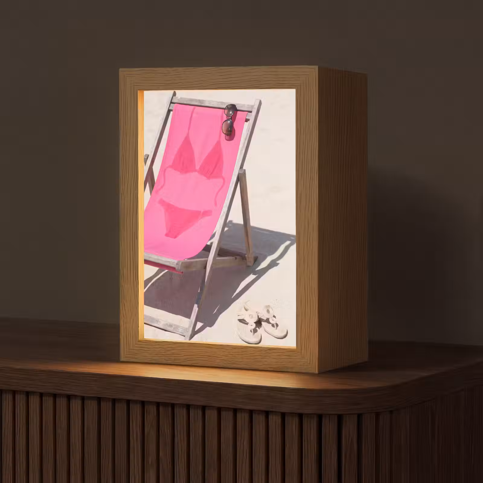 Gepersonaliseerde Lightbox - Strand - Ligstoel - Badkleding - Zomer - Roze — 1