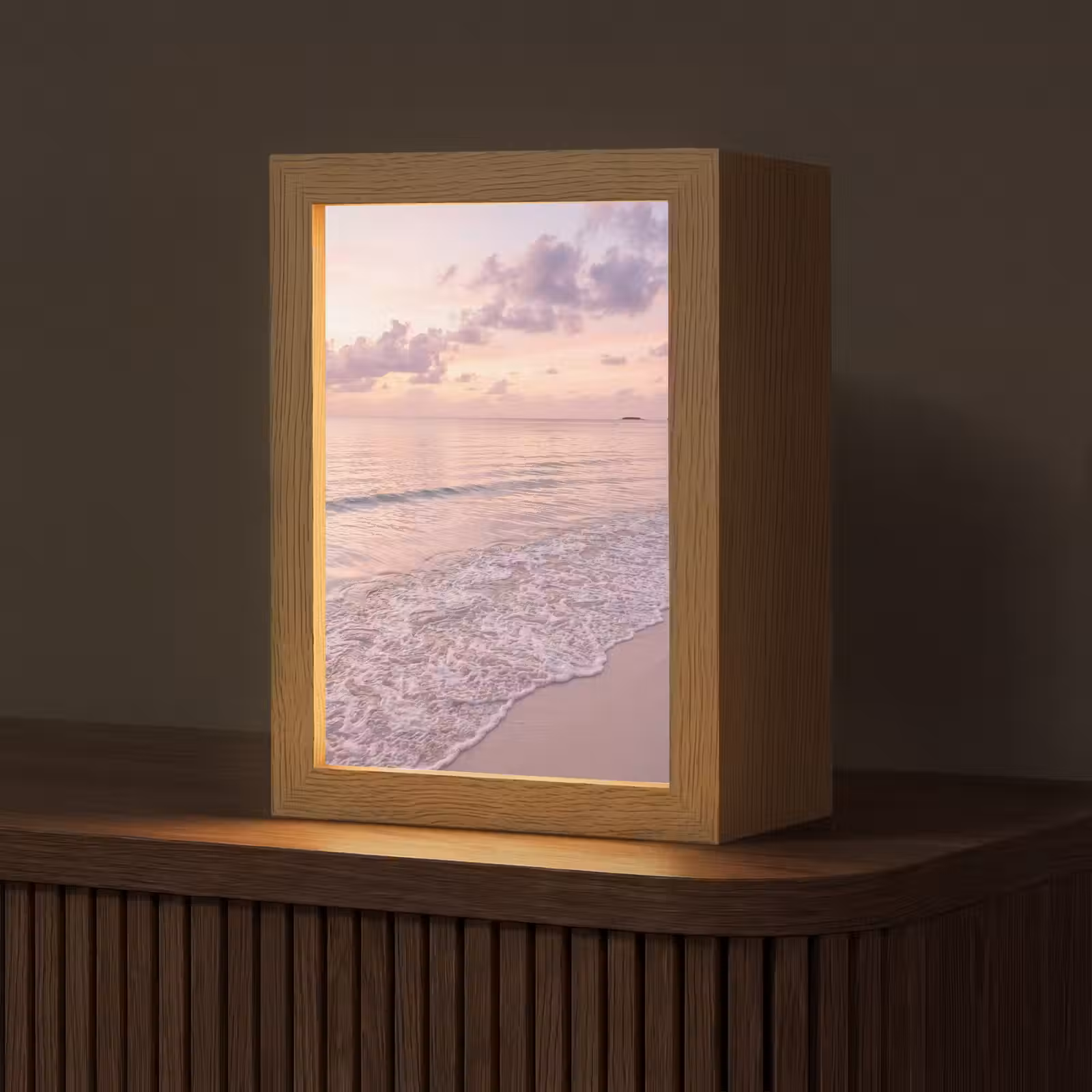 Gepersonaliseerde Lightbox - Strand - Zonsondergang - Natuur - Minimalistisch - Roze — 1