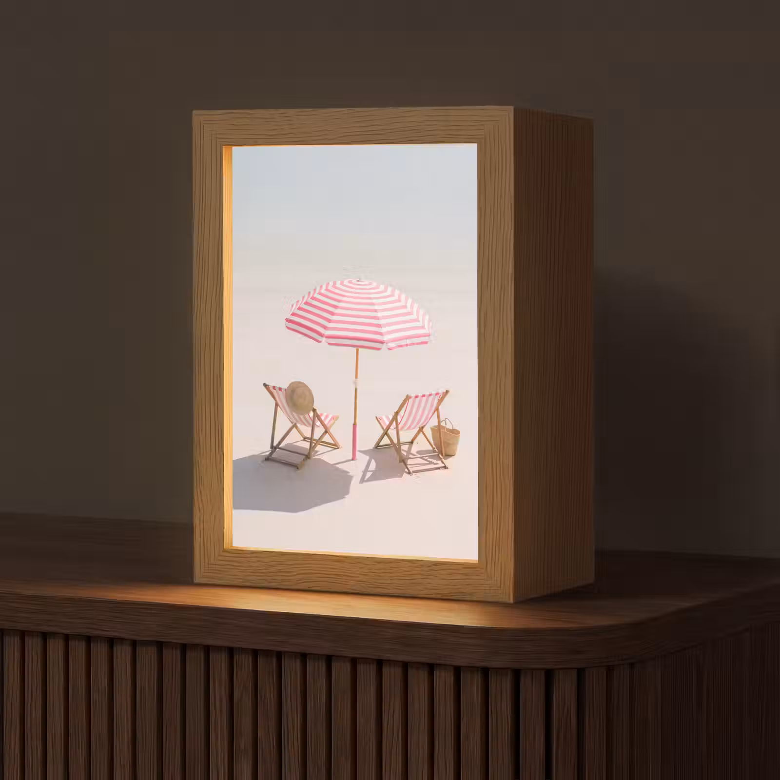 Gepersonaliseerde Lightbox - Strand - Parasol - Ligstoel - Zomer - Roze — 1