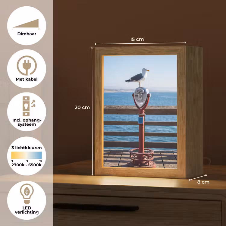 Gepersonaliseerde Lightbox - Vogel - Verrekijker - Kust - Zee - Blauw — 7