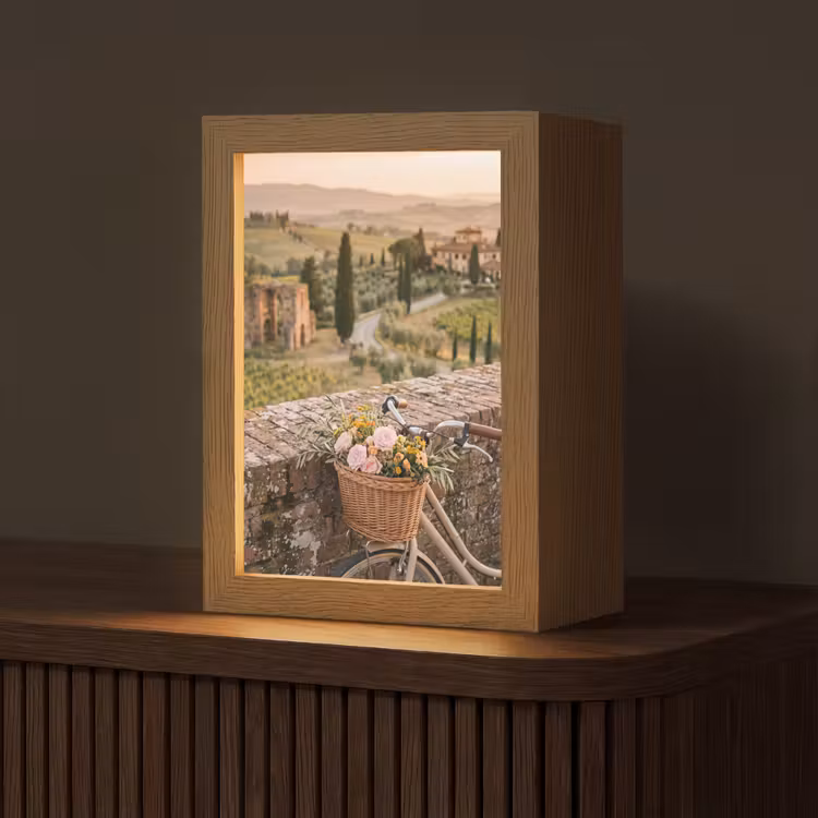 Gepersonaliseerde Lightbox - Fiets - Bloemen - Toscane - Landschap - Roze — 1