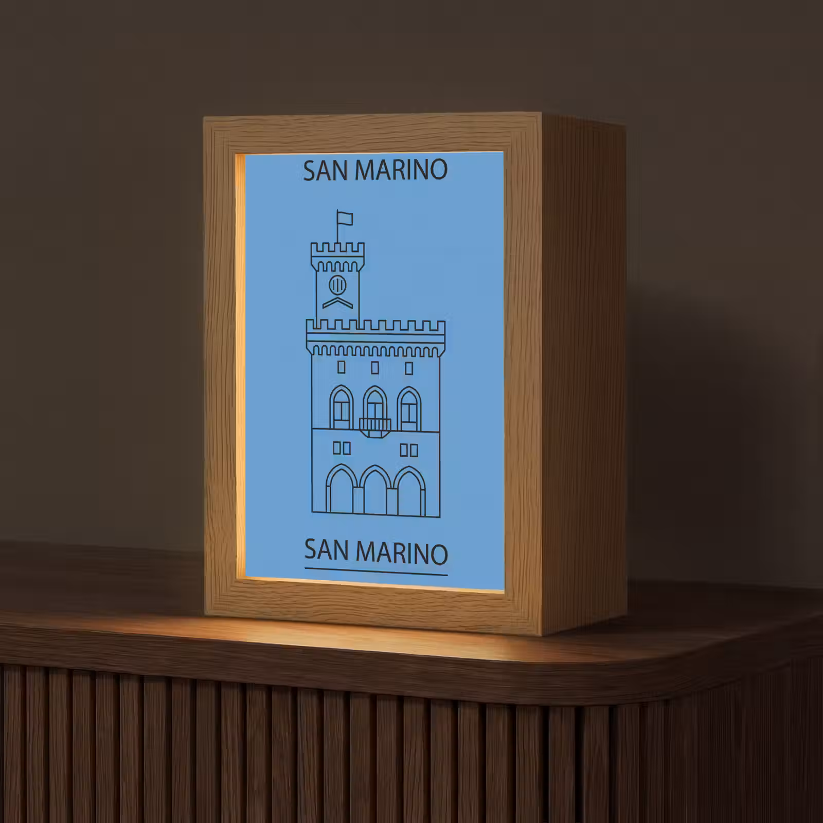 Gepersonaliseerde Lightbox - Gebouw - San Marino - Architectuur - Lijntekening - Blauw — 1