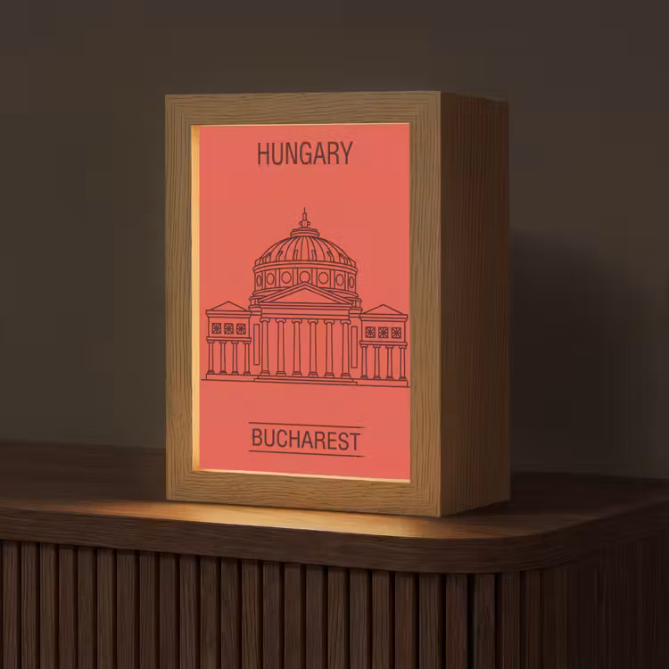 Gepersonaliseerde Lightbox - Architectuur - Boekarest - Stedelijk - Lijntekening - Rood — 1