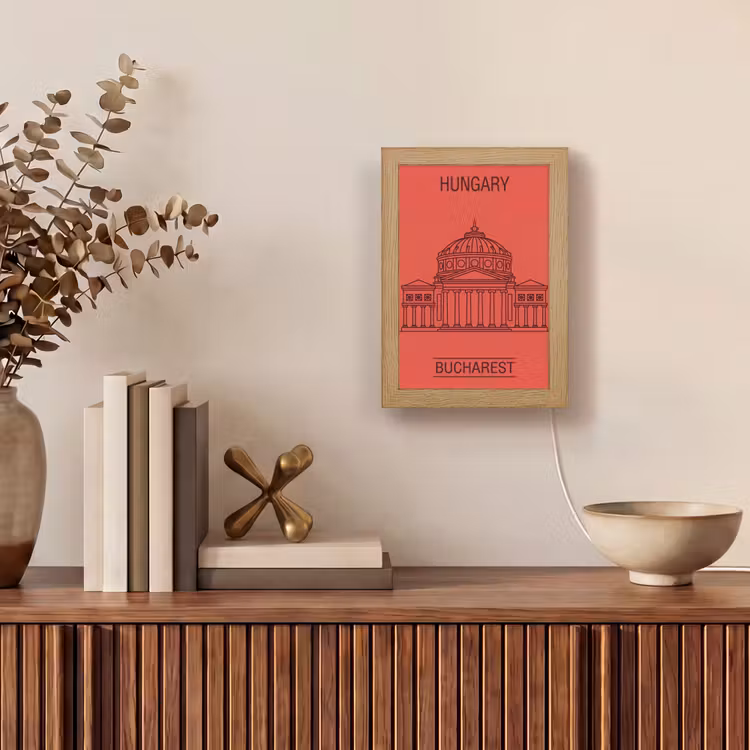 Gepersonaliseerde Lightbox - Architectuur - Boekarest - Stedelijk - Lijntekening - Rood — 4