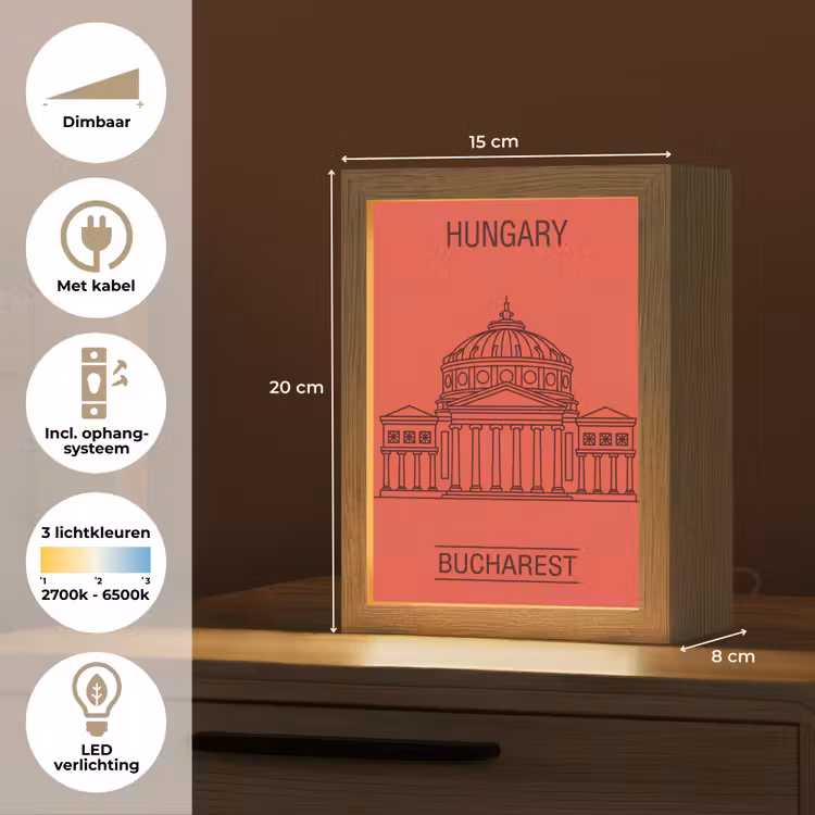 Gepersonaliseerde Lightbox - Architectuur - Boekarest - Stedelijk - Lijntekening - Rood — 7