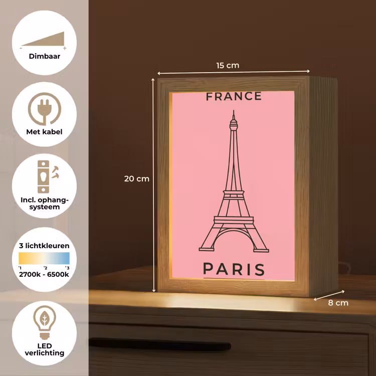 Gepersonaliseerde Lightbox - Eiffeltoren - Parijs - Architectuur - Minimalistisch - Roze — 7