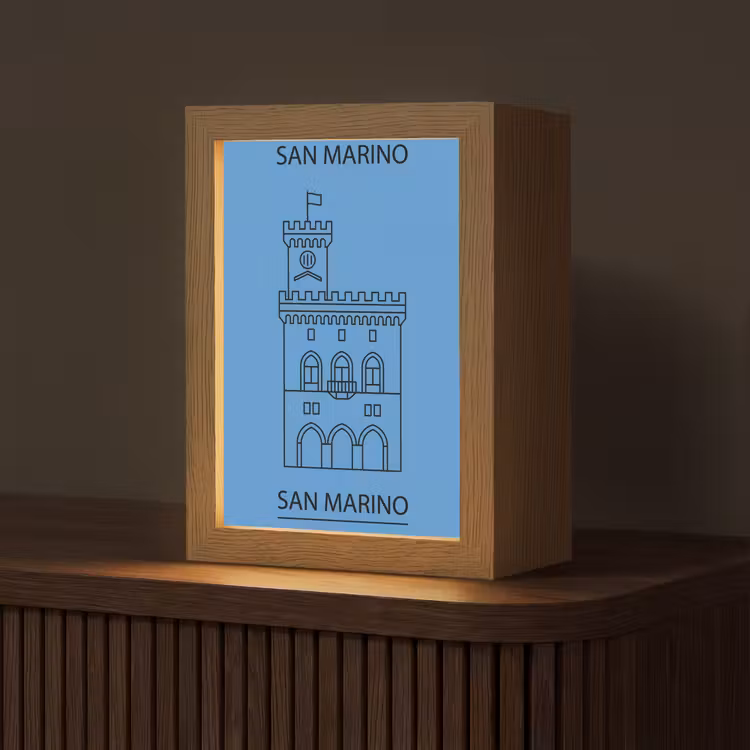 Gepersonaliseerde Lightbox - Gebouw - San Marino - Architectuur - Lijntekening - Blauw — 1