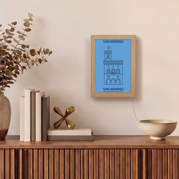 Gepersonaliseerde Lightbox - Gebouw - San Marino - Architectuur - Lijntekening - Blauw — 4