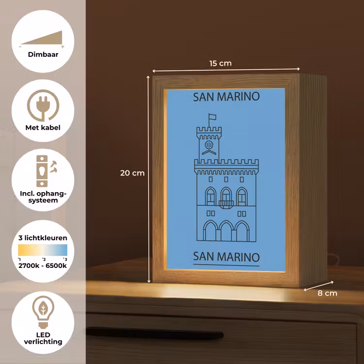 Gepersonaliseerde Lightbox - Gebouw - San Marino - Architectuur - Lijntekening - Blauw — 7