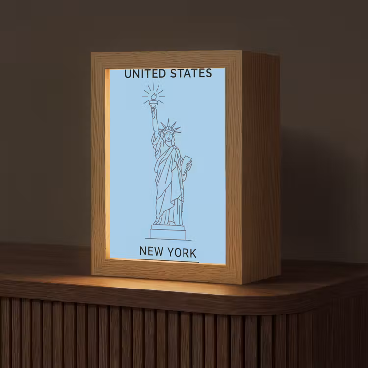 Gepersonaliseerde Lightbox - Monument - Vrijheidsbeeld - New York - Minimalistisch - Blauw — 1